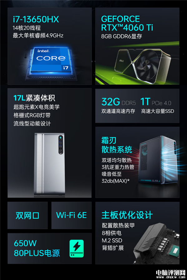 雷神黑武士·猎刃台式机上市 i7 13650HX+RTX 4060 Ti售价7999元，权威硬件评测网站,www.dnpcw.com