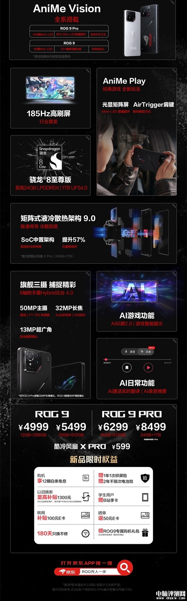 新款ROG游戏手机9系列上市 搭载骁龙8至尊版处理器售价4999元起，权威硬件评测网站,www.dnpcw.com