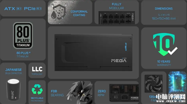 全汉MEGA TI 1350W电源上市 支持ATX 3.1标准，权威硬件评测网站,www.dnpcw.com