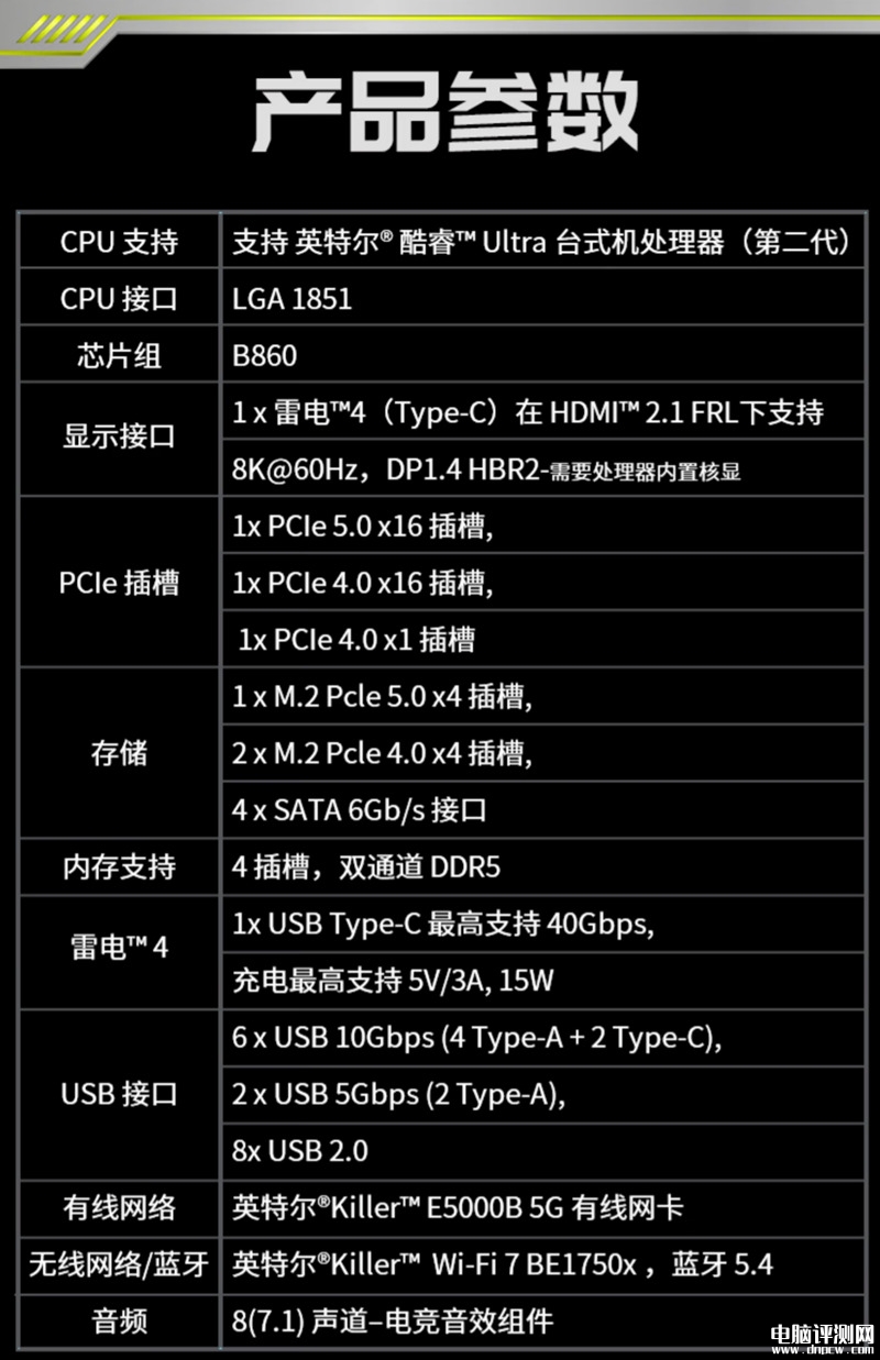微星B860系列主板战斧导弹、迫击炮、PRO三款上市 标配5G网口+雷电4售价1299元起，权威硬件评测网站,www.dnpcw.com