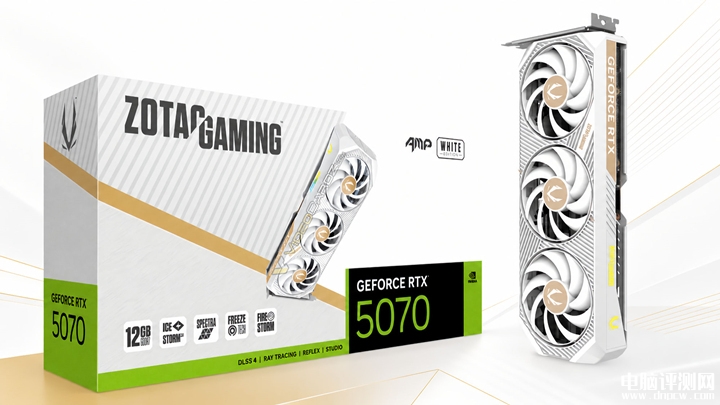 索泰GeForce RTX 5070 AMP白色版显卡发布 双槽设计+12GB GDDR7显存，权威硬件评测网站,www.dnpcw.com