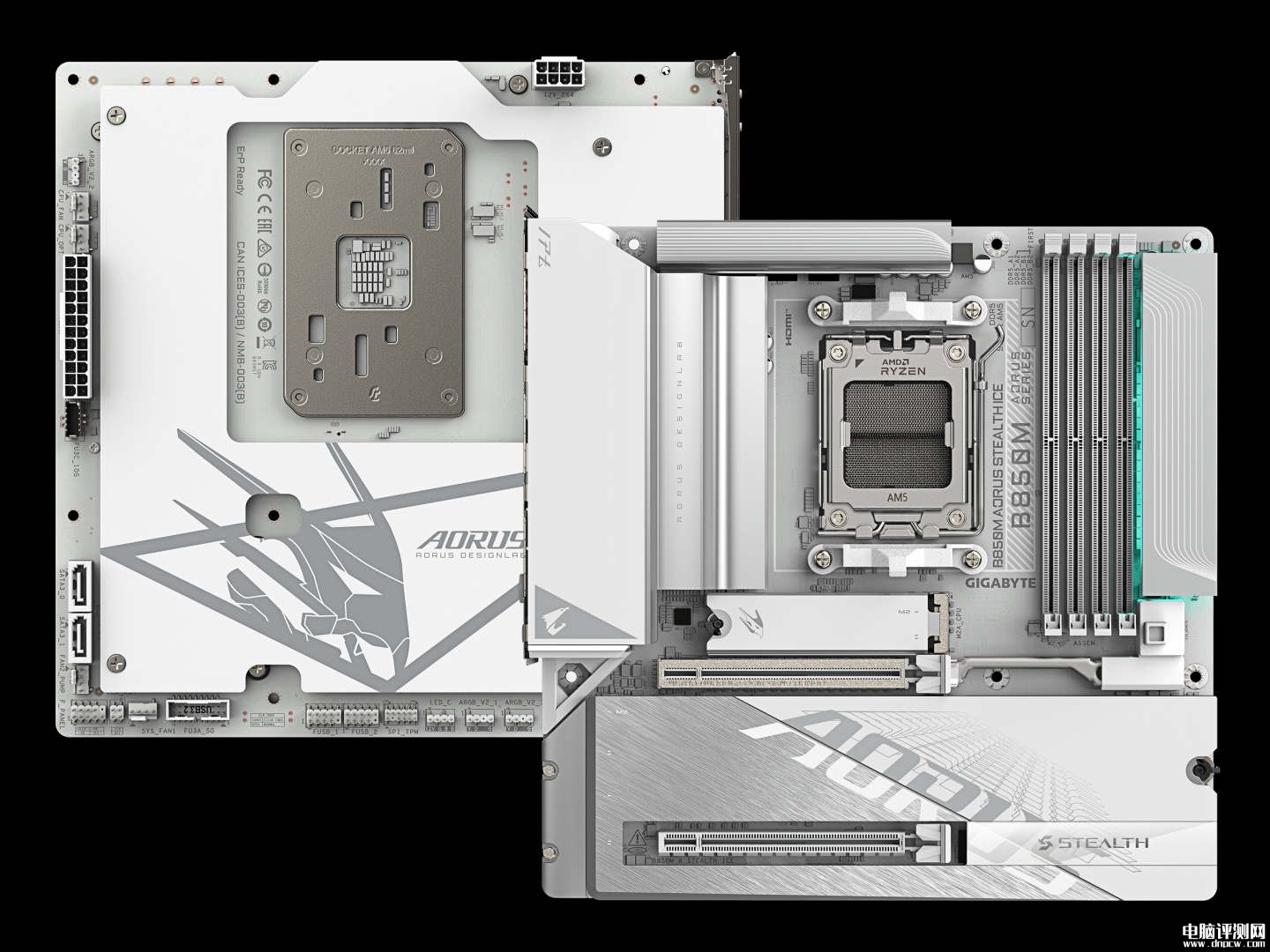 技嘉首款背插主板B850M AORUS STEALTH ICE发布 银白配色Wi-Fi7+5GbE，权威硬件评测网站,www.dnpcw.com